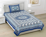 Ethnic Rajasthani Blue Mandala Cotton Bedsheet – Jaipuri Print with Elephant Border, 60x90 Inch|  Handmade in Jaipur | Ankler